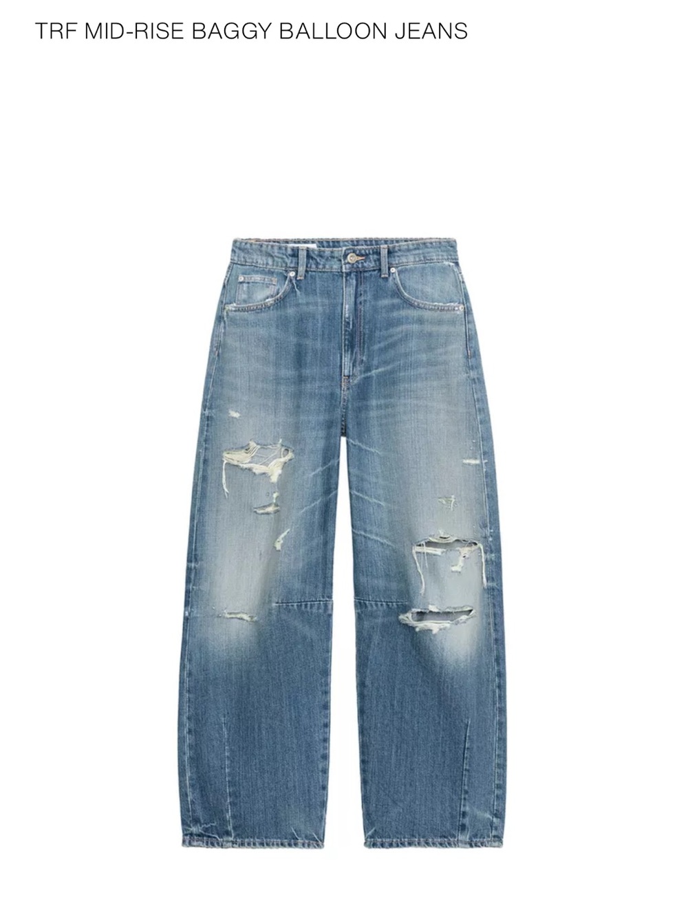 Zara Light Blue Distressed mid rise baggy Balloon Jeans